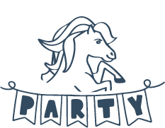 Dessin d’un poney avec étoiles et guirlande festive illustrant une fête d’anniversaire au poney club en Sarthe